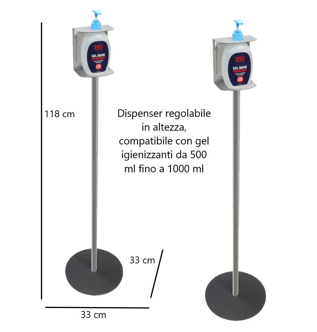 Due Piantane porta dispenser per gel igienizzante mani Acciaio Inox Made in Italy per scuole, uffici e negozi