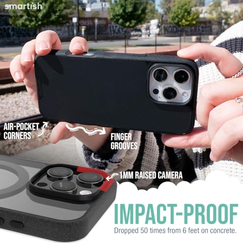Image of Smartish iPhone 16 Pro Magnetic Case - Gripmunk Compatible with MagSafe [Lightweight + Protective] Slim & Thin Grip Cover with Microfiber Lining for Apple iPhone 16 Pro - Clearly Black