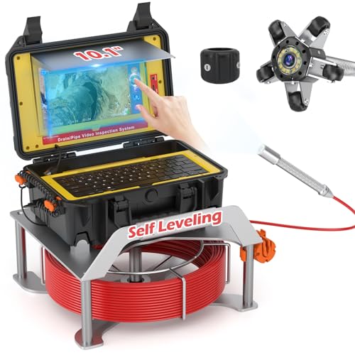 Image of Sanyipace Sewer Camera with 512Hz Sonde & Self-Leveling, 7mm Push Cable, IP68 Waterproof Borescope Camera, Wireless Keyboard, Plumbing Camera with Lights, 100FT /30M for Sewer Line Blockage Detection