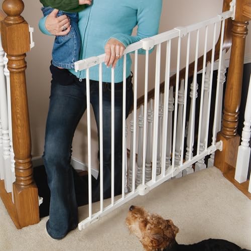 KidCo 28-42.5" Angle Mount Safeway Angeled Baby Gate for Stairs with Banister or Uneven Walls | No-Trip Top of Stairs Baby Gate No Bottom Bar | Quick-Release Mounted Hardware (White)
