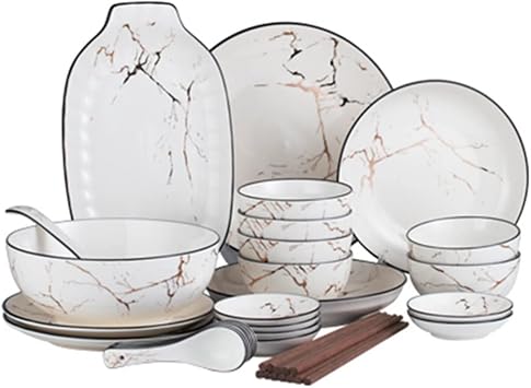 Dinner Set for 6-12 People, 30-66 Piece Dinner Set, Plates and Bowls Set, Porcelain Tableware Sets, Stylish Kitchen Dinnerware Sets for Family, Party, Christmas,