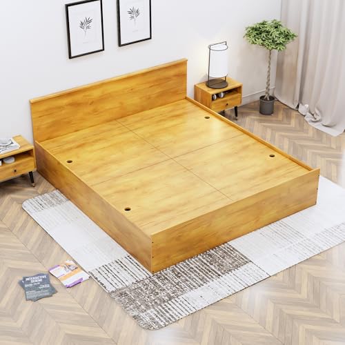 Image of Bniture Modern Queen Size Bed with Storage Box | Engineered Wood Bed Designer Headboard | Wooden Bed Queen Size Cot Double Bed with Storage for Bedroom 3 Year Warranty (Giant Wood)