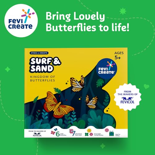 Image of Fevicreate Stick-n-Create Surf & Sand Kingdom of Butterflies Kit | Sand Art | Fridge Magnets | Informative Flash Cards | Screen-Free Play | Gifting | Ages 5+