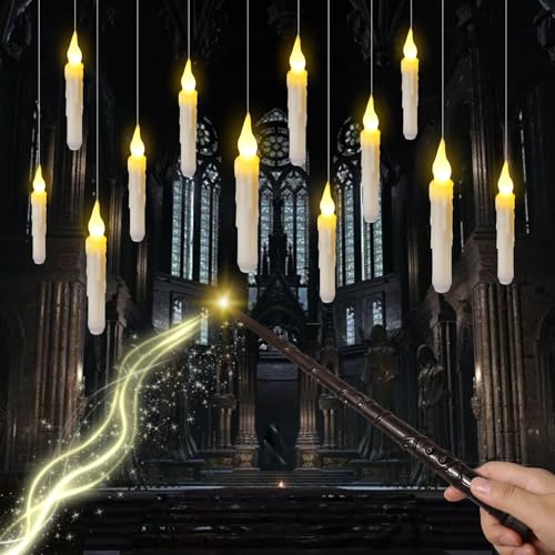 Bougies LED flottantes magiques à suspendre avec télécommande baguette pour Halloween et Noël