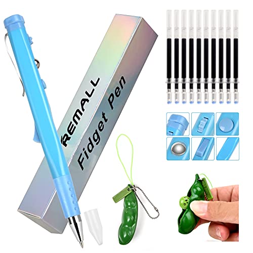 Fidget Pen, REMALL Fidget Pens for Adults, Squeeze Bean Fidget Toy With Adhd Fidget Spinner Pens for School, Magnetic Metal Fidget Pen With Ink Pen Fidgetï¼ŒPea Toy Keychain Sensory Fidget pen refill