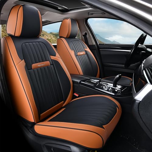 Image of Coverado Car Seat Covers Front, Seat Covers for Cars, Waterproof 2-Pack Car Seat Cushions, Leather Carseat Seat Protectors, Universal Seat Covers Fit for Most Sedans SUV Pick-up Trucks(Brown&Black)
