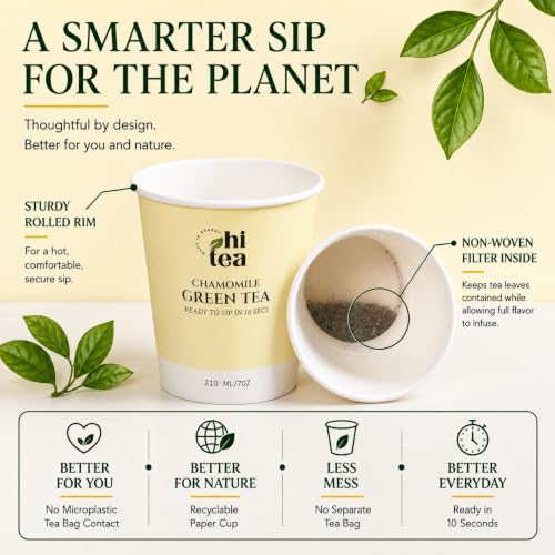 Image of HI TEA Chamomile Green Tea | Just Add Hot Water | Instant Green Tea Cups | 8 Cups /Box