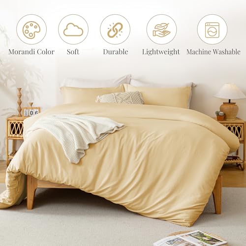 Image of MILDLY Duvet Cover Full Ultra Soft Comforter Cover Set 3pcs, Butter Yellow | Washed Microfiber Cotton-Like, Breathable Comfort, Hidden Zipper, 8 Corner Ties, OEKO-TEX Certified, Fade Resistant