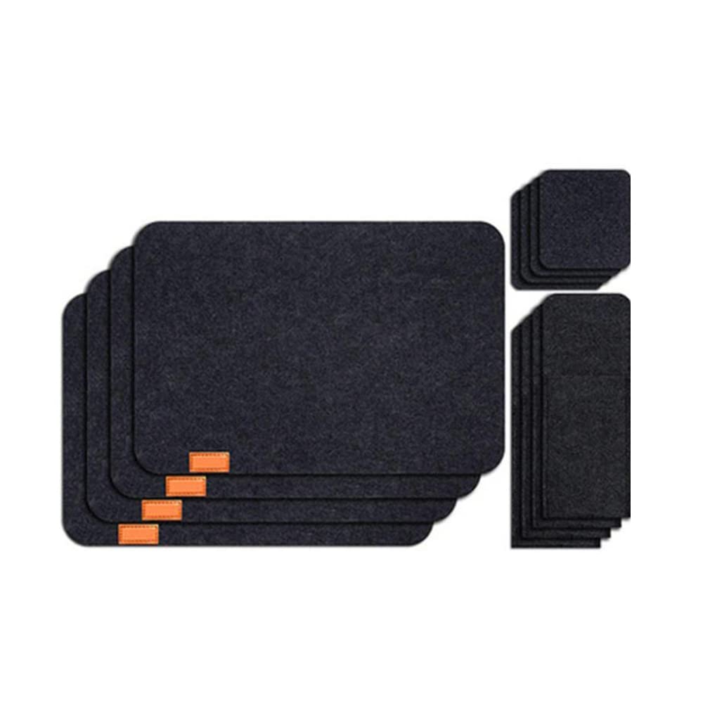 Yanghx Black Felt Placemats Coasters Cutlery Set, 4 Placemats, 4 Coasters, And 4 Cutlery Bags, Felt Placemats, Felt Placemats Coaster Cutlery Bag (Deep Grey)