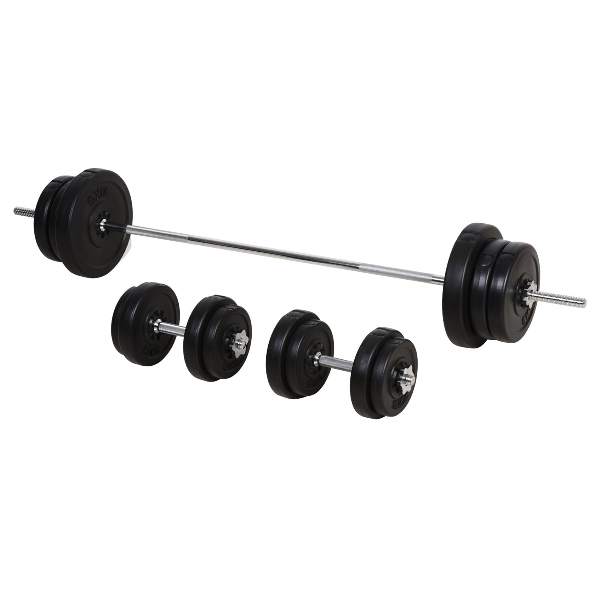 Homcom Unisex Black Dumbbells & Barbell Set With 65Kg Adjustable Weights For Home Gym In