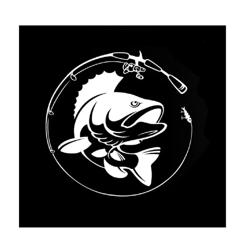 Fishing Rod Fish Silhouette Vinyl Sticker for Car Window SUV Truck Universal Fit(White)