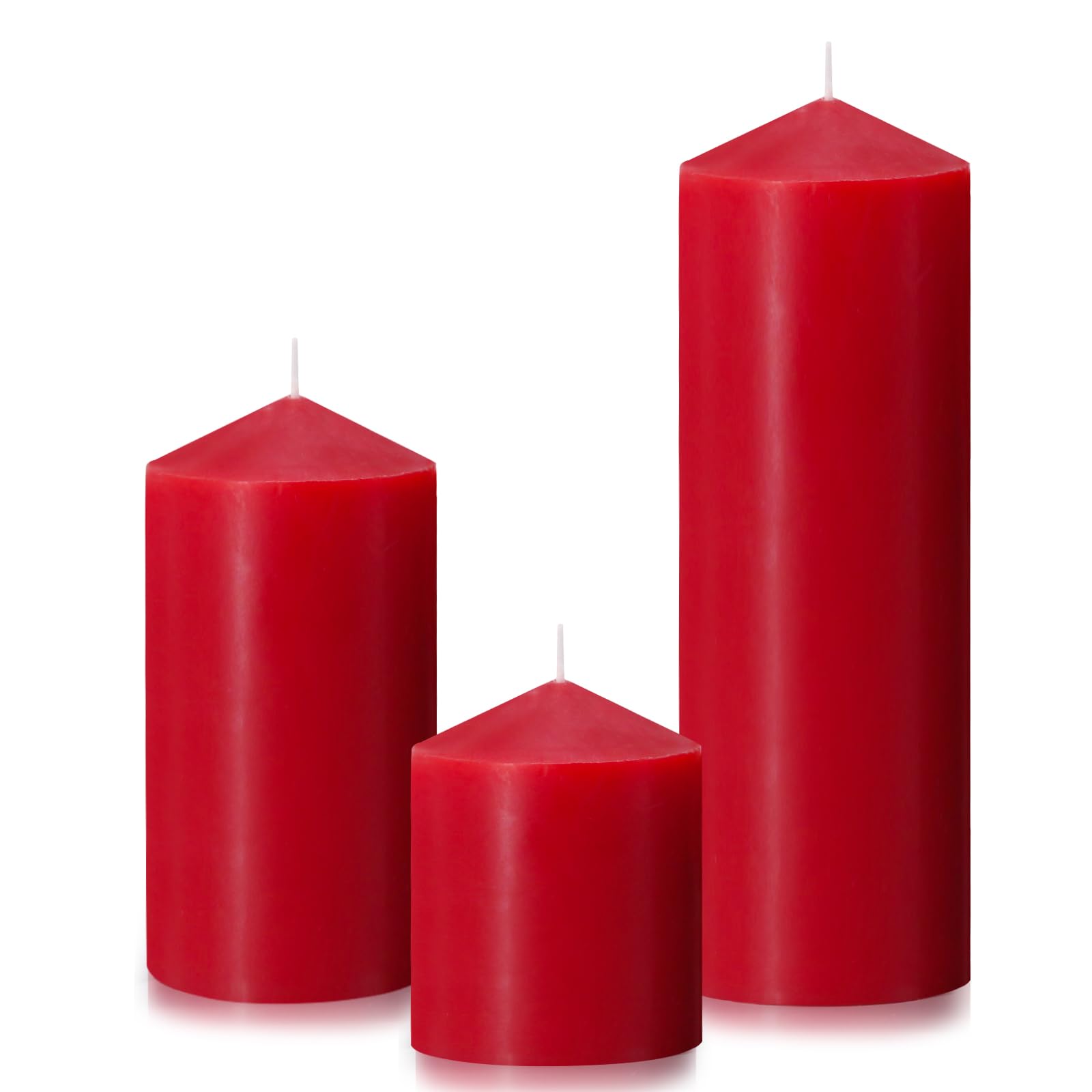Velas de pilar de 3 x 4, 6 y 8 pulgadas, velas grandes hechas a mano, velas decorativas rojas para boda, decoración del hogar, cena, iglesia