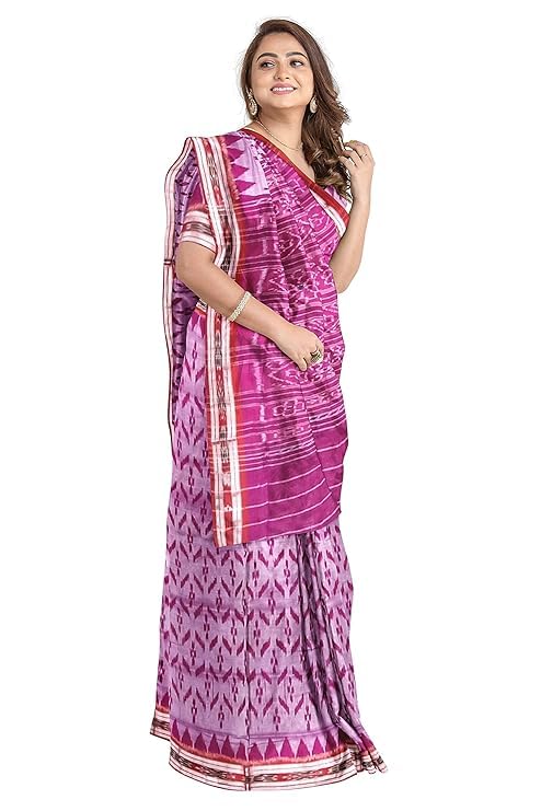 Image of Ikat Women's Cotton Saree, Handmade Pure Cotton Khandua Saree, Ikkat Orissa Traditional Handloom Saree Without Blouse