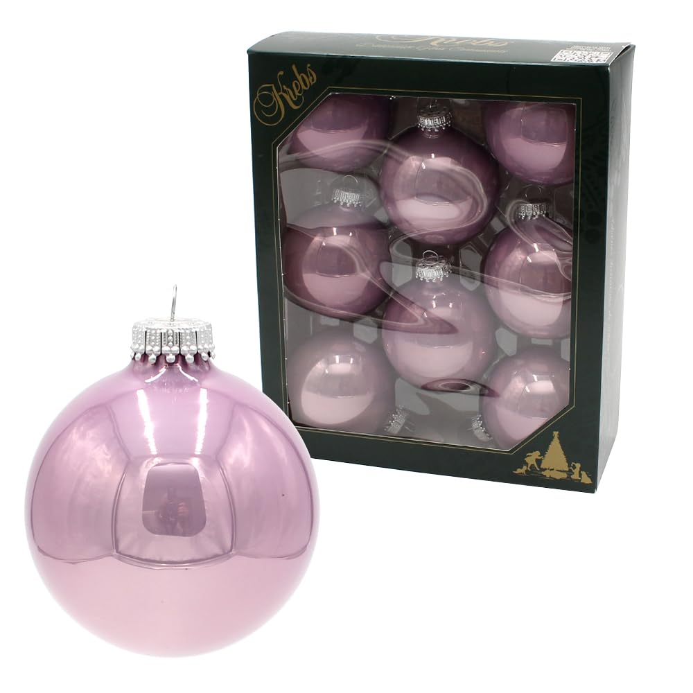 Dekohelden24 Lauschaer Christmas Tree Decorations - Set of 8 Baubles in Plain Shiny Lilac with Silver Crowns, Diameter Approx. 7 cm