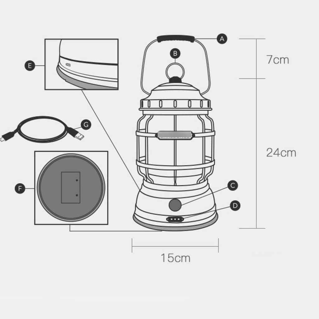 Lampa kempingowa do oświetlenia namiotu, Latarka kempingowa, interfejs USB, latarka kempingowa LED z ładowaniem retro(Black)