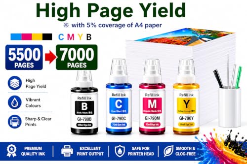 Image of ROHINK GI-790 Compatible Refill Ink Bottles for Canon G Series Printer PIXMA G1000 G1010 G2000 G2002 G2010 G2012 G3000 G3010 G3012 G4000 G4010 (345ML Total: 135ML Black, 70ML Cyan, Yellow, Magenta)