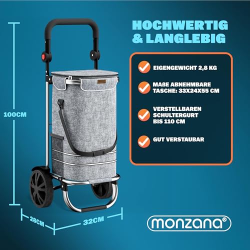 MONZANA® 3in1 Einkaufstrolley 56L bis 50 kg klappbar abnehmbare Tasche Handwagen Einkaufswagen...