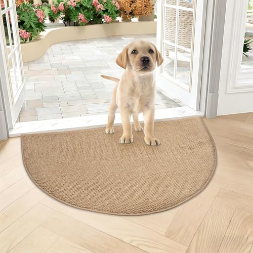 Image of Half Moon Door Mat 50x80cm Dirt Trapper Door Mats Indoor Non-Slip Inside Door Mat Absorbent Soft Brown Door Matt Washable Outdoor Doormat Entrance Mat for Front Door Back Door Muddy Shoes Paws Taupe