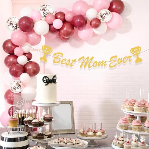 Image of Party Propz Mother's Day Decoration Items - 36 Pcs Best Mom Ever Banner and Balloons, Mothers Day Decoration Items, Birthday Decoration Items for Mom (Cardstock, Latex)