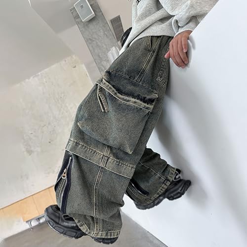 Cargo Pants for Boys Baggy Wide Leg Loose Fit Elastic Waist Casual Lightweight Stretch Denim Pants with Pockets3
