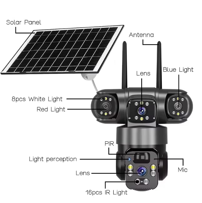 Image of securinnov Solar 4G SIM CCTV Camera 5MP*3 Triple Lens Outdoor Security Camera | 3 Screen View, Color Night Vision, Two-Way Audio, AI Human Motion Detection