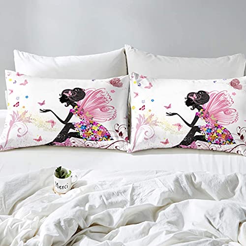 Loussiesd Butterfly Bedding Set Girls Butterfly Print Bedding Double Children Teenagers Women Pink Flower Fairy Duvet Cover Set Flower Branches Room Decoration Breathable Microfiber - Image 2