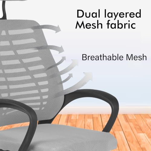 Image of Casa Copenhagen,Mesh Office Desk,Rocking, Ergonomic Computer Chair Adjustable High with Headrest and Comfortable Armrest Swivel Chair - Grey & Black Handle