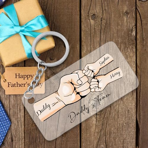 Personalized Fist Bump Keychain for Daddy's Team Fist Bump Key Chain with Kids Names Acrylic Custom Father's Day Gift For Dad Papa Grandpa Husband from Son Daughter Best Dad Ever Keyring - Image 5