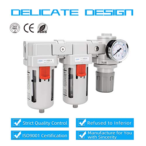 Nanpu Dfr-04 1/2" Npt Air Drying System - Double Air Filters, Air Pressure Regulator Combo - Semi-Auto Drain, Poly Bowl #TOP6