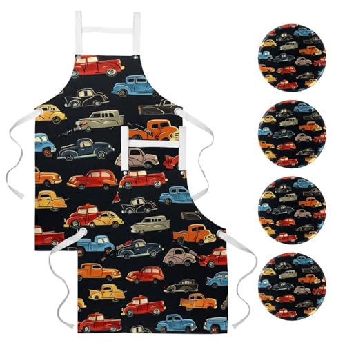 Lot de 2 tabliers de cuisine vintage multicolores avec broches pour restaurant et bistrot