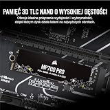 CORSAIR MP700 PRO 2TB M.2 PCIe Gen5 x4 NVMe 2.0 SSD - M.2 2280 - Do 12 400 MB/s Sekwencyjnego Odczytu - High-Density TLC NAND - Czarny