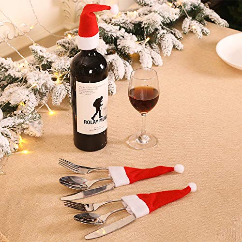 ZTOONE 20PCS Mini Felt Santa Hats Christmas Tableware Silverware Holders Wine Bottle Decor - Image 4