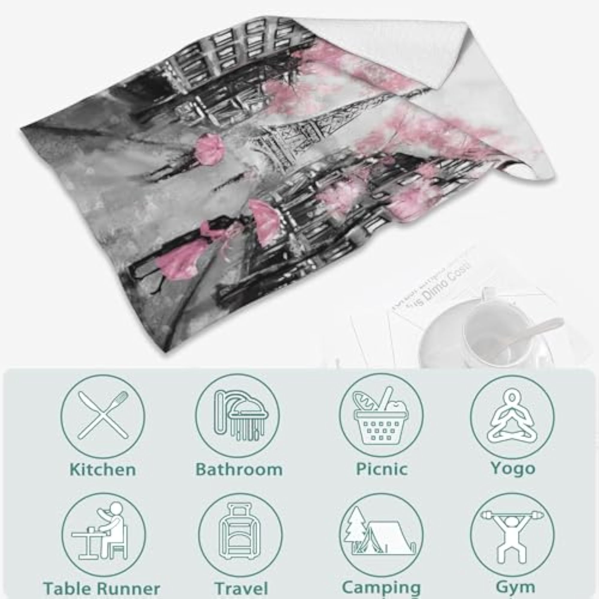 Eiffel Tower Hand Towel Set of 2, Pink Paris Decorative Towels