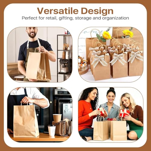 Image of RanGit Bhumi Kraft Paper Bags with Handles 9 inchx12 inchx4 inch 100pcs -Medium, Brown Paper Carry Bags for Shopping, Retail Merchandise, Party Favor Goodie Return Gift Bag (9x4x12 in Brown, 100 pack)