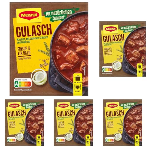 MAGGI Fix für Gulasch, Gulasch mit Tomaten und Paprika, 5er Pack (1 x 48g)