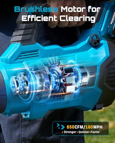 Image of SEESII 40V Leaf Blower Cordless with 2 x 5.2Ah Batteries, 650CFM 160 MPH | Brushless Motor Battery Powered, Turbo Mode & 3 Speeds Control Lightweigh Electric Blower for Lawn Care /Light Snow /Debris