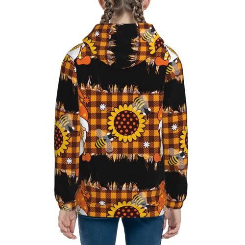 Sunflower Gnomes and Bees Kids Pullover Hoodies Boys Sweatshirts Girls Athletic Clothes with Pocket4