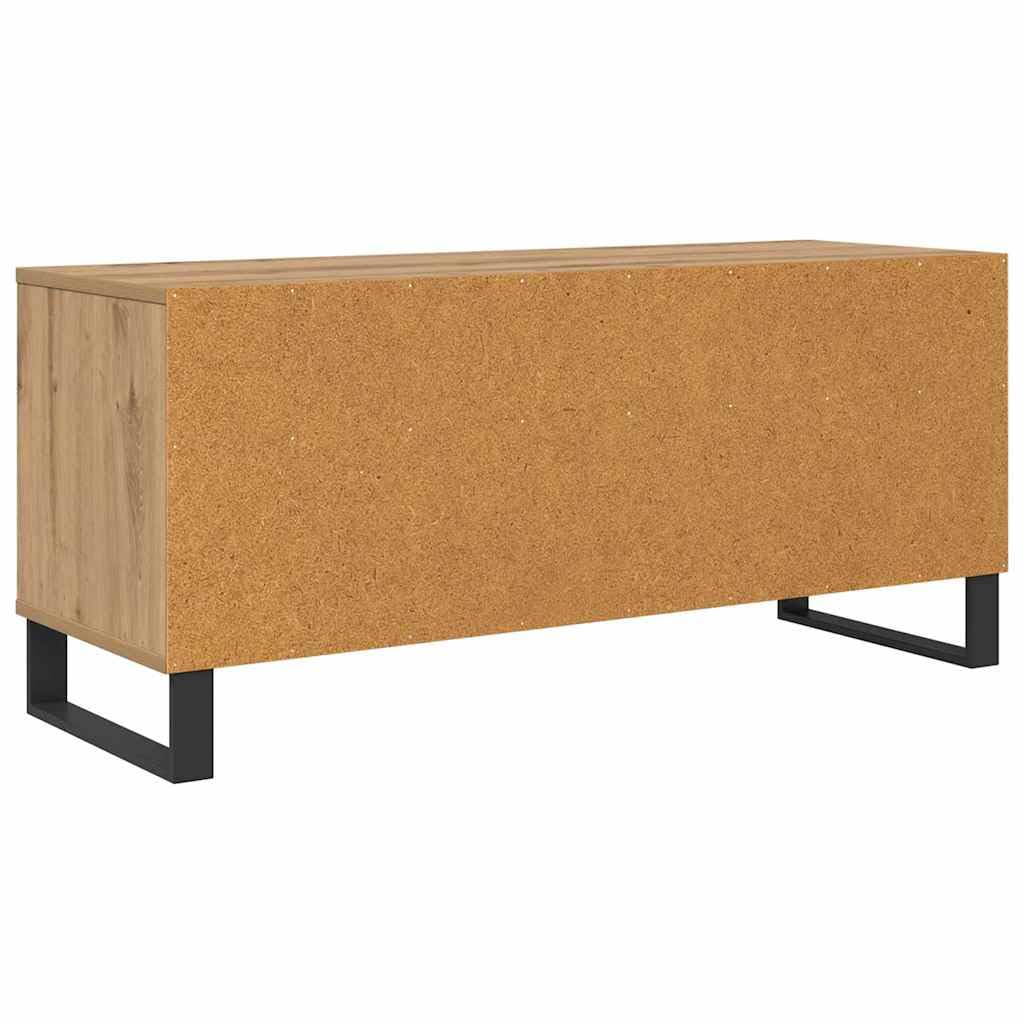 39-Inch Engineered Wood TV Stand with Drawer, Artisan Oak | Measures 39.4 x 13.6 x 17.5 inches, featuring open storage compartments for consoles and media devices in the living room.