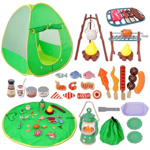 Camping Set Toys with Pop up Play Tent Indoor Outdoor Pretend Camping Playset for Toddlers Kids Boys Girls 3-5 Years Old