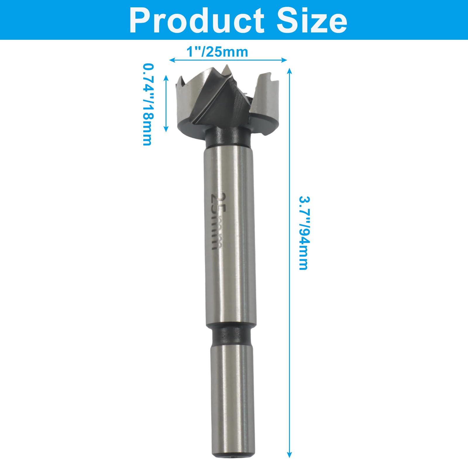 Punte da trapano Forstner da 25 mm per legno, compensato e plastica, strumento di precisione per la lavorazione del legno con custodia stabile, acciaio ad alto tenore di carbonio