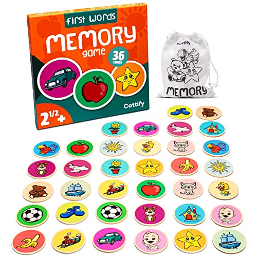 Image of Montessori-Inspired Wooden Matching Game for Toddlers 2-4 Years - Durable, Scratch-Resistant 36 Card Set, Includes Carry Bag - Memory Game for Toddlers 2-4 Years - Cognitive Verbal Skills Development