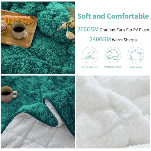 Image of yescool Weighted Blanket for Adults (15 lbs, 60 inch x 80 inch, Kelly Green) Heavy Blanket for Sleeping Perfect for 140-160 lbs, Queen Size Faux Fur Blanket with Premium Glass Bead, Machine Washable