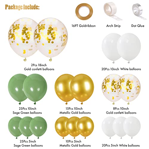 Image of CANREVEL 125pcs Sage Green Balloon Garland Arch Kit White Gold Confetti Balloons Retro Green Latex Balloon for Birthday Party Baby Shower Wedding Christmas Holiday Balloon Jungle Decorations