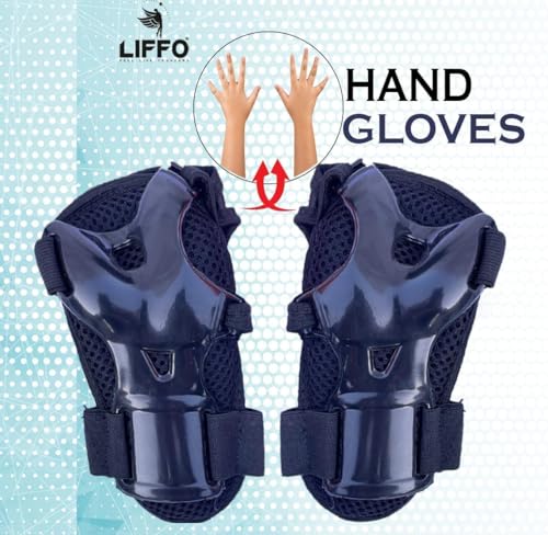 Image of Liffo Kids Protective Skating Gear Set for Roller Skating, Skateboarding & Cycling |for Kids 5 to 16 Years Knee and Elbow Pads Wrist Guards Set (HSG-01) (HP-Black, L)