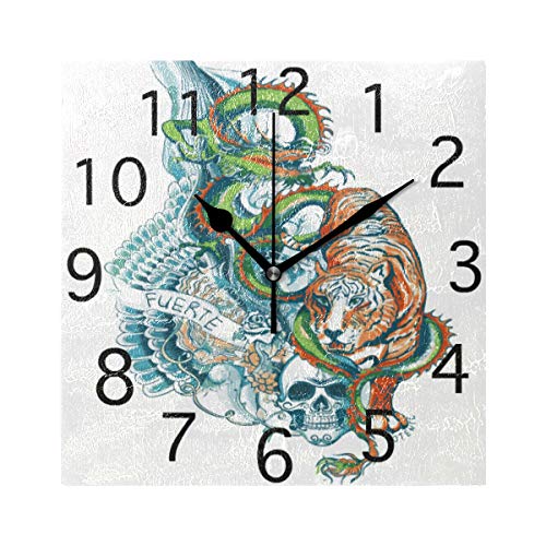 Love Animal Wall Clocks Tiger Dragon Skulls Silent Non Ticking Digital Wall Clock