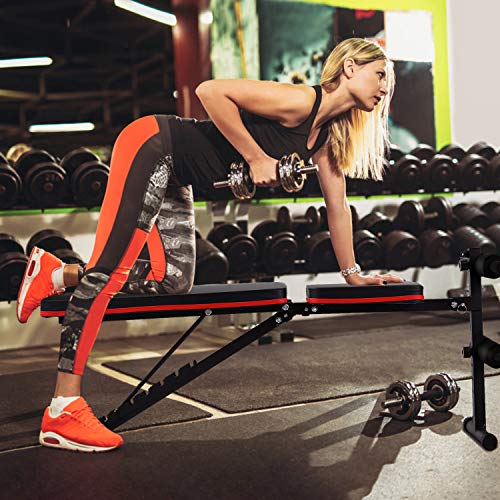 Weight Bench Adjustable, Workout Bench Press, Foldable Incline Decline Sit Up Exercise bench, Flat Strength Training Benches for Home Gym with Resistance Bands