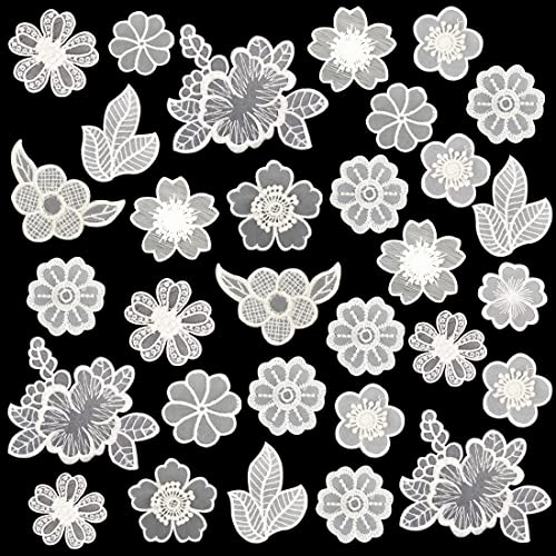 Geogeodiy 30 Pcs Lace Flowers Applique Embroidery Flowers Leaf Sew Iron On Patch, Organza Patches Flowers Applique For Wedding Bridal Dress Sewing Craft Diy Clothes Hair Ornaments cover
