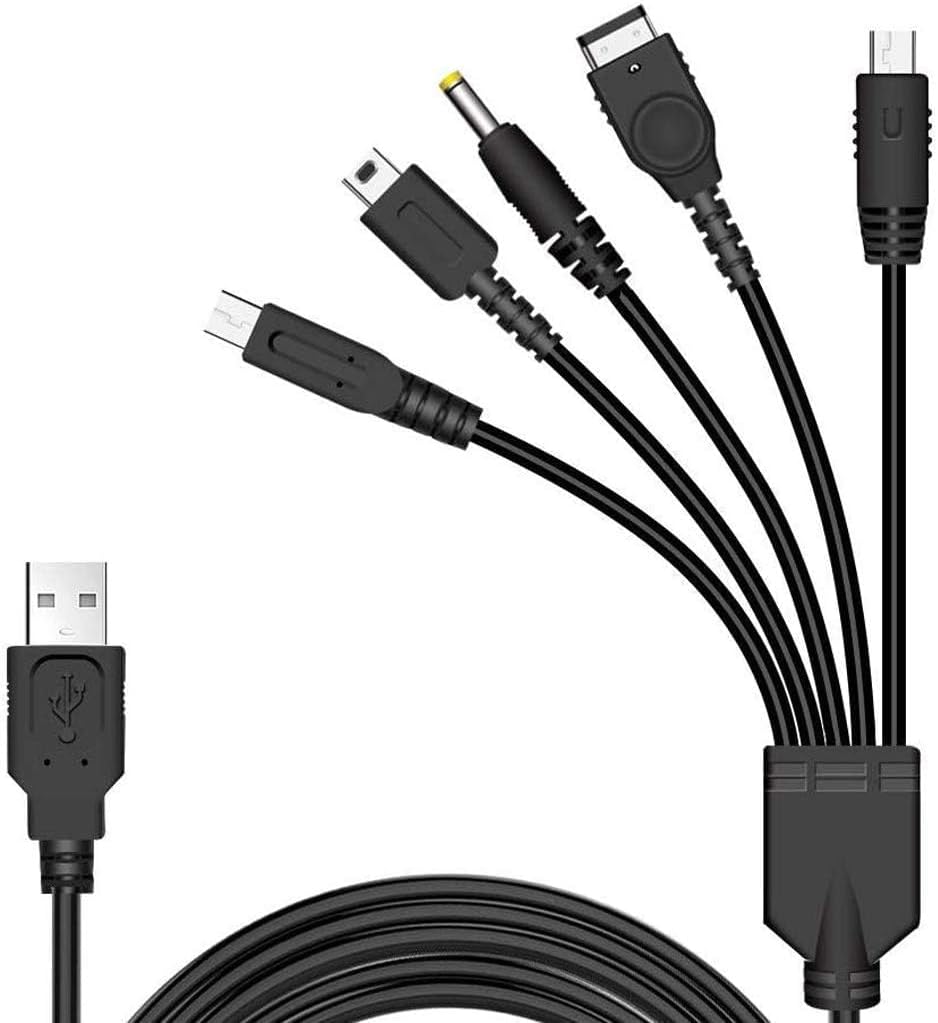 5 in 1 USB Charger Cable for Nintendo DS Lite, for Wii U, for New 3DS XL, for 2DS, for DSi XL, for NDS/GBA SP, for PSP 1000/2000/3000, Universal Gaming Console Charging Cable