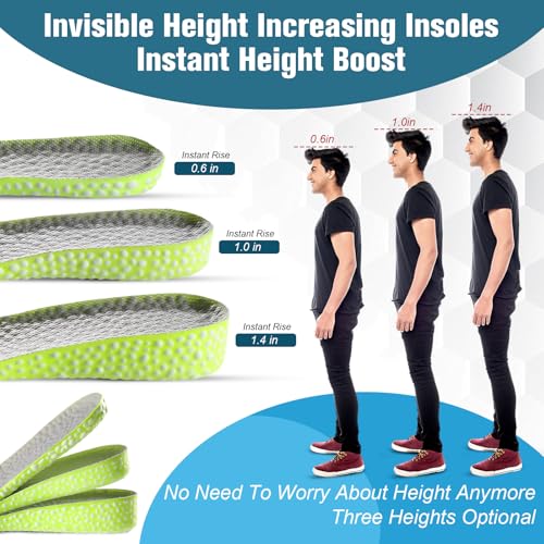 Image of Height Increase Insoles - Elastic Shock Absorbing Height Boosters, Breathable Shoe Lifts, Plantar Fasciitis Foot Pain Relief (Heel Height: 1.4Inch, Men: US 8-11)