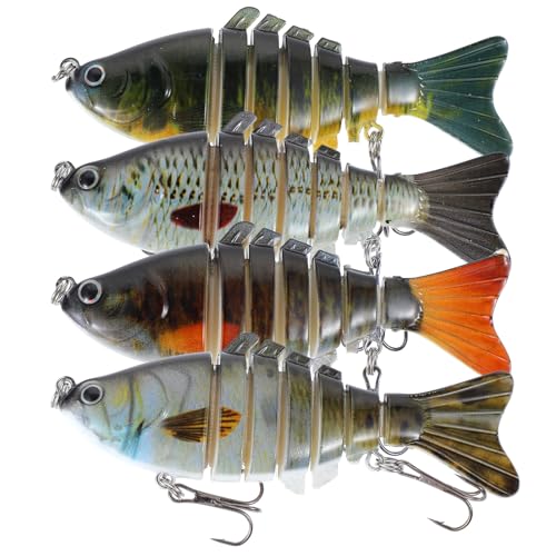 Ptwola 4 Pcs Realistic Fishing Lures Multi Jointed Fish Saltwater Freshwater Swimbait Crankbaits...